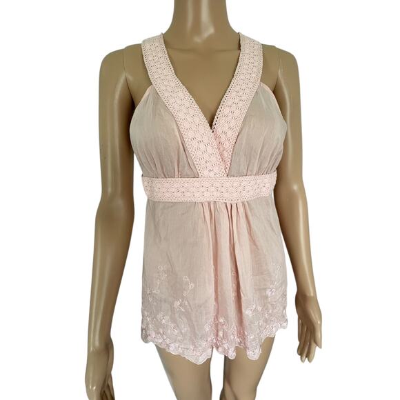 Forever 21 Halter Babydoll Boho Y2K Top S Cotton Silk Embroidered Crochet Fairy - Picture 1 of 7